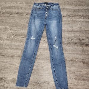 Judy Blue Jeans Womens 7-28 Blue Distressed Skinny Fit Raw Hem High Rise school